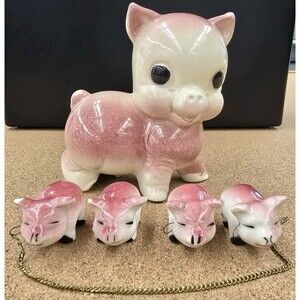 Set Of 5 Pig Family  Mama Pig & 4 Piglets Vintage